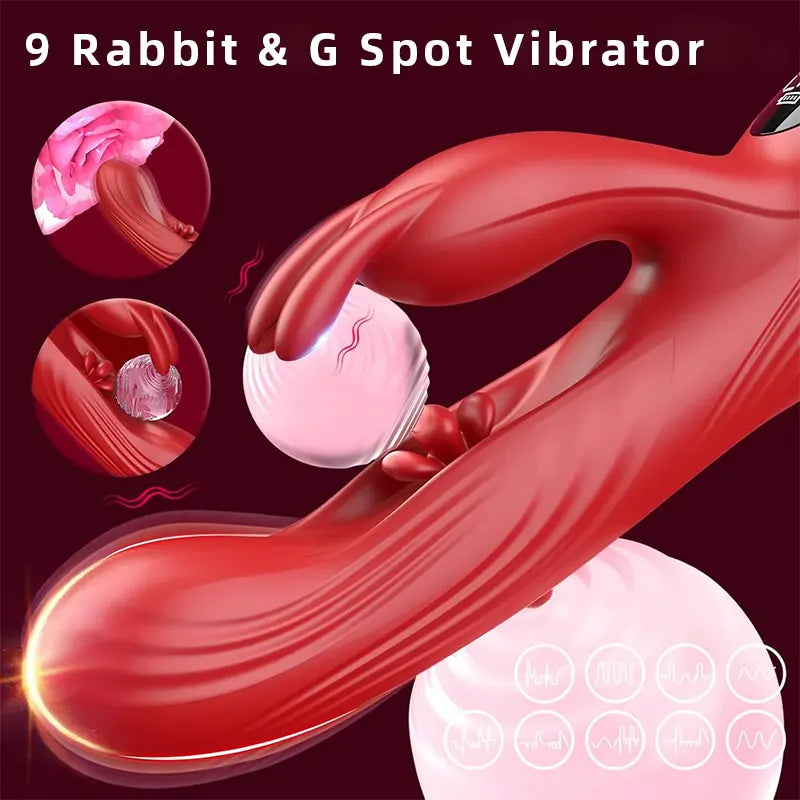 Red triple stimulation rabbit G spot vibrator with 9 Vibrations &amp; Tapping