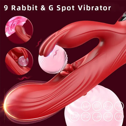 Red triple stimulation rabbit G spot vibrator with 9 Vibrations &amp; Tapping