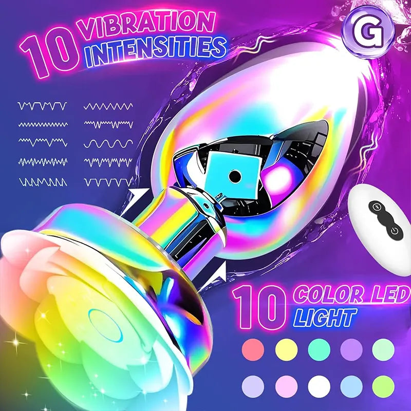 LED Vibrating Rose Metal Anal Plug