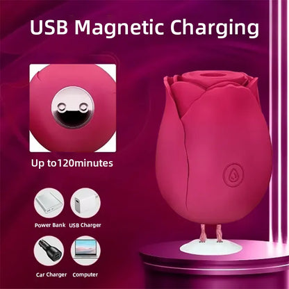 Rose-Shaped Suction Vibrator - 6 Colors