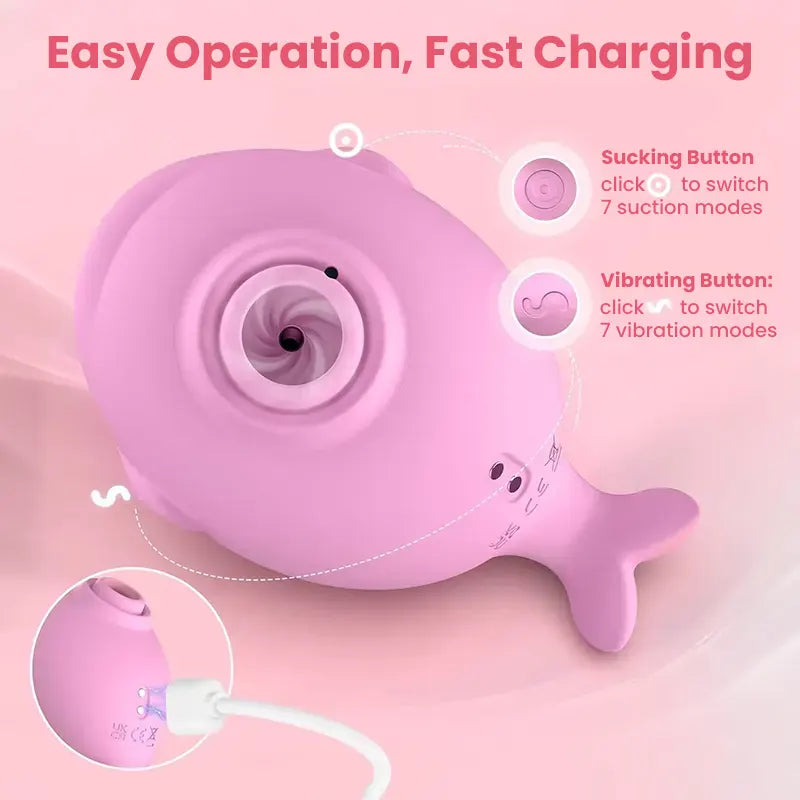 Two-in-one whale-shaped suction cup vibrator