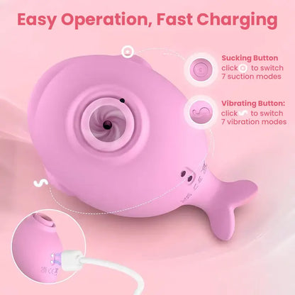 Two-in-one whale-shaped suction cup vibrator