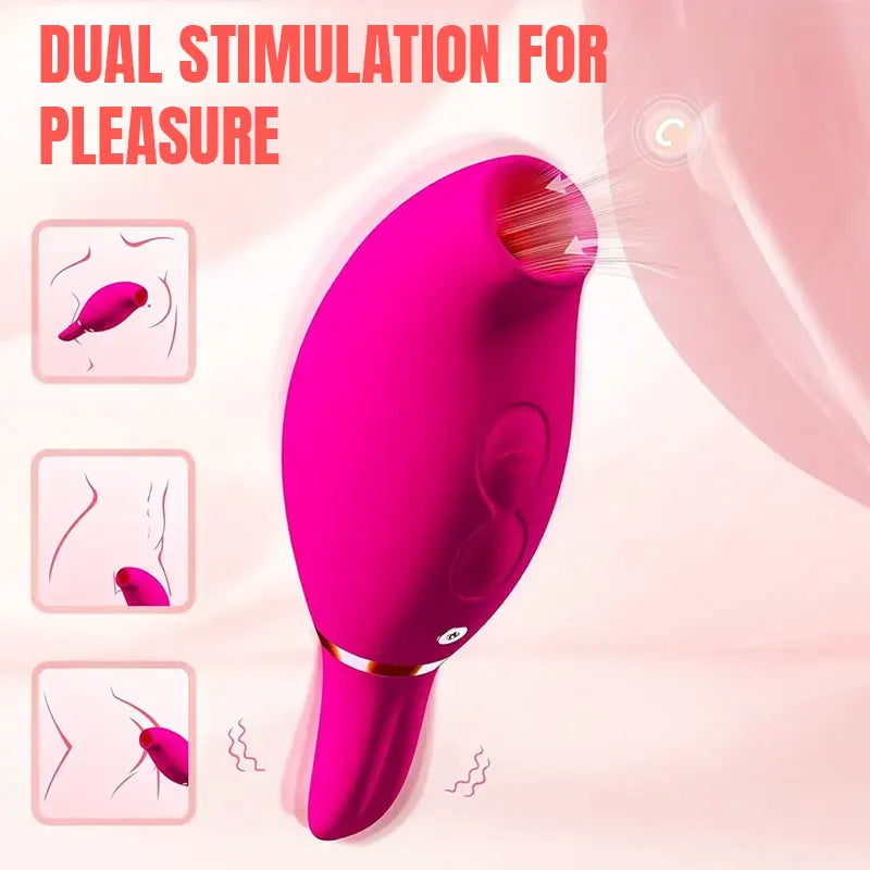 Red double-headed rose sucking vibrator, mini shape