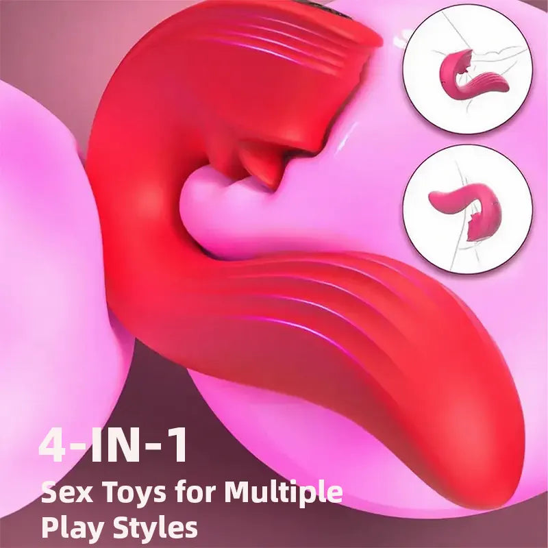 4 in 1 clitoral suction cup rose toy with vibrating tongue