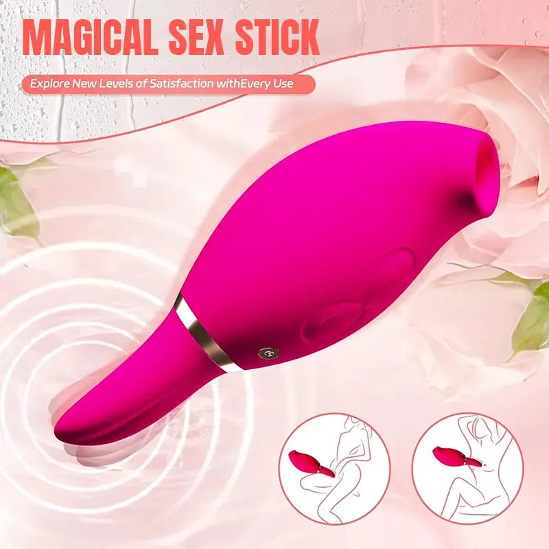 Red double-headed rose sucking vibrator, mini shape