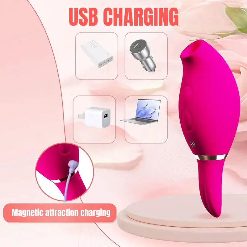 Red double-headed rose sucking vibrator, mini shape