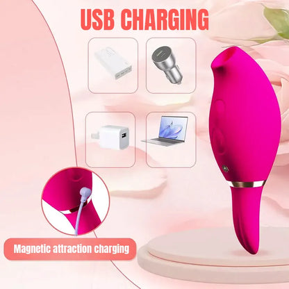 Red double-headed rose sucking vibrator, mini shape
