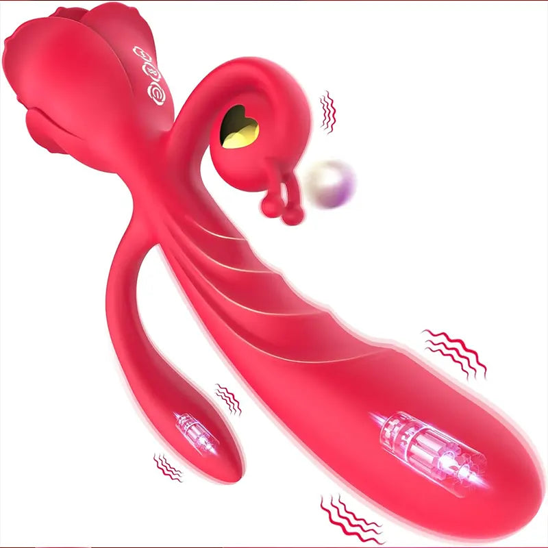 Triple Stimulation Red Rose Rabbit Vibrator Vaginal Clitoral Toy