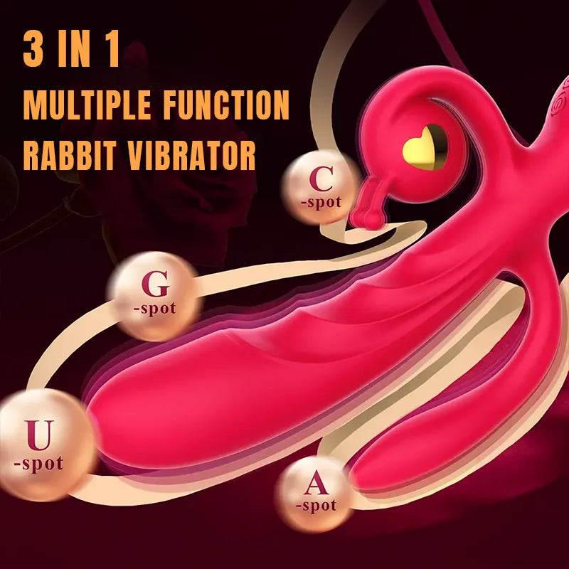 Triple Stimulation Red Rose Rabbit Vibrator Vaginal Clitoral Toy