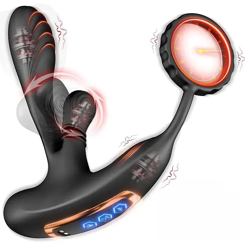 Prostate massager with 10 vibration modes and penis ring