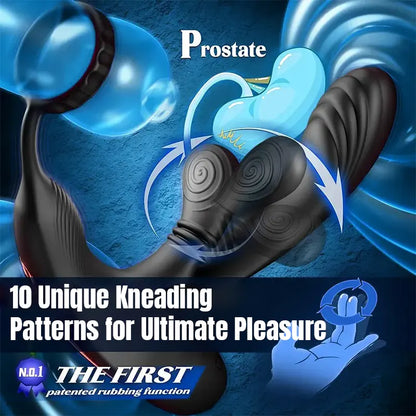 Prostate massager with 10 vibration modes and penis ring