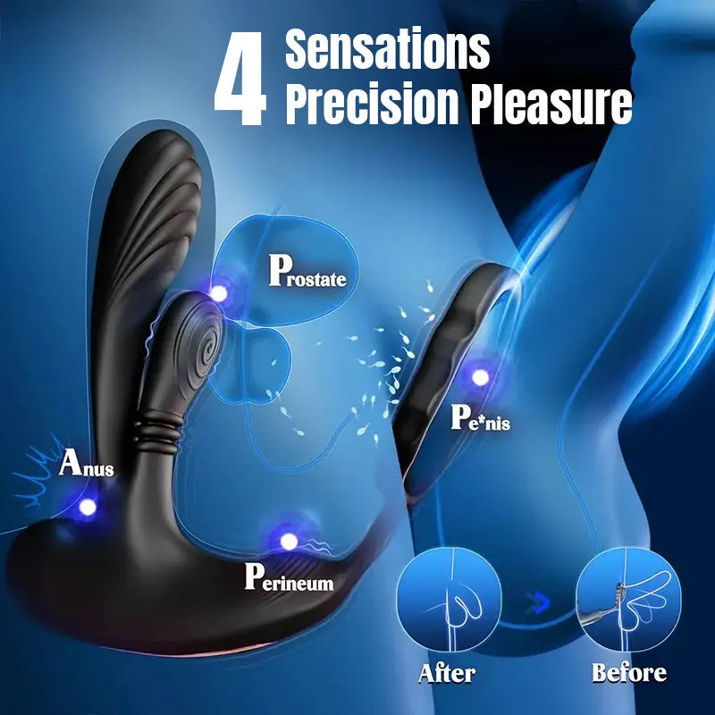 Prostate massager with 10 vibration modes and penis ring