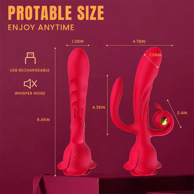 Triple Stimulation Red Rose Rabbit Vibrator Vaginal Clitoral Toy