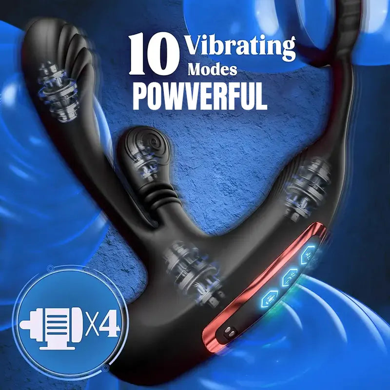 Prostate massager with 10 vibration modes and penis ring