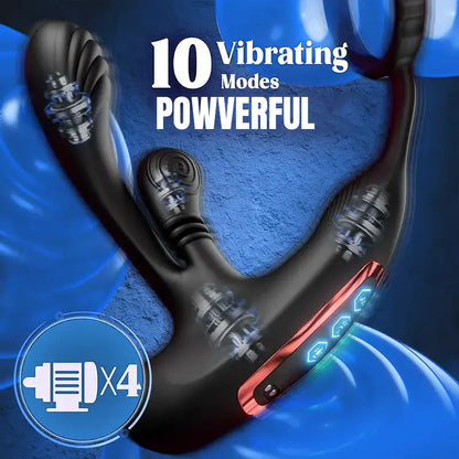 Prostate massager with 10 vibration modes and penis ring