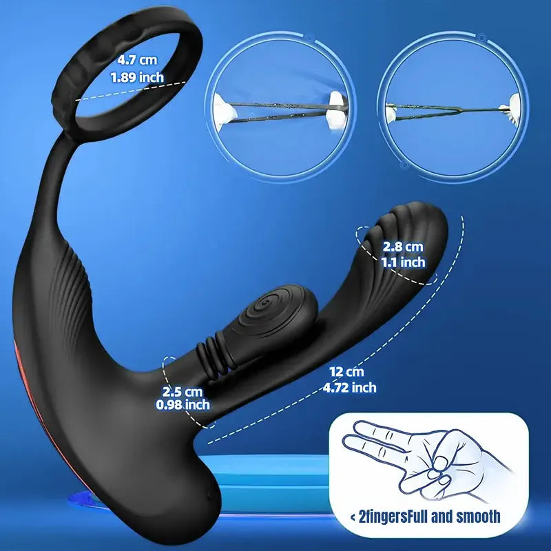 Prostate massager with 10 vibration modes and penis ring