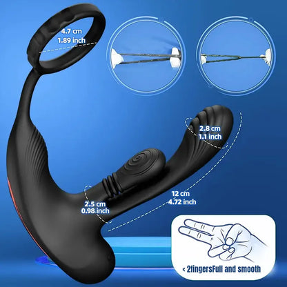Prostate massager with 10 vibration modes and penis ring
