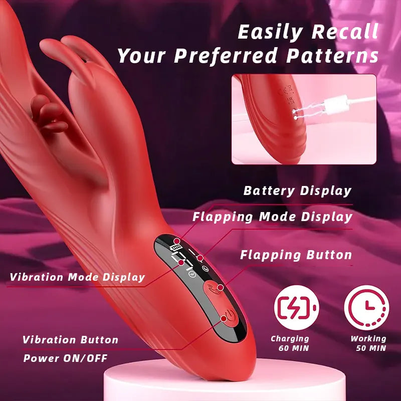Red triple stimulation rabbit G spot vibrator with 9 Vibrations & Tapping - Image 4