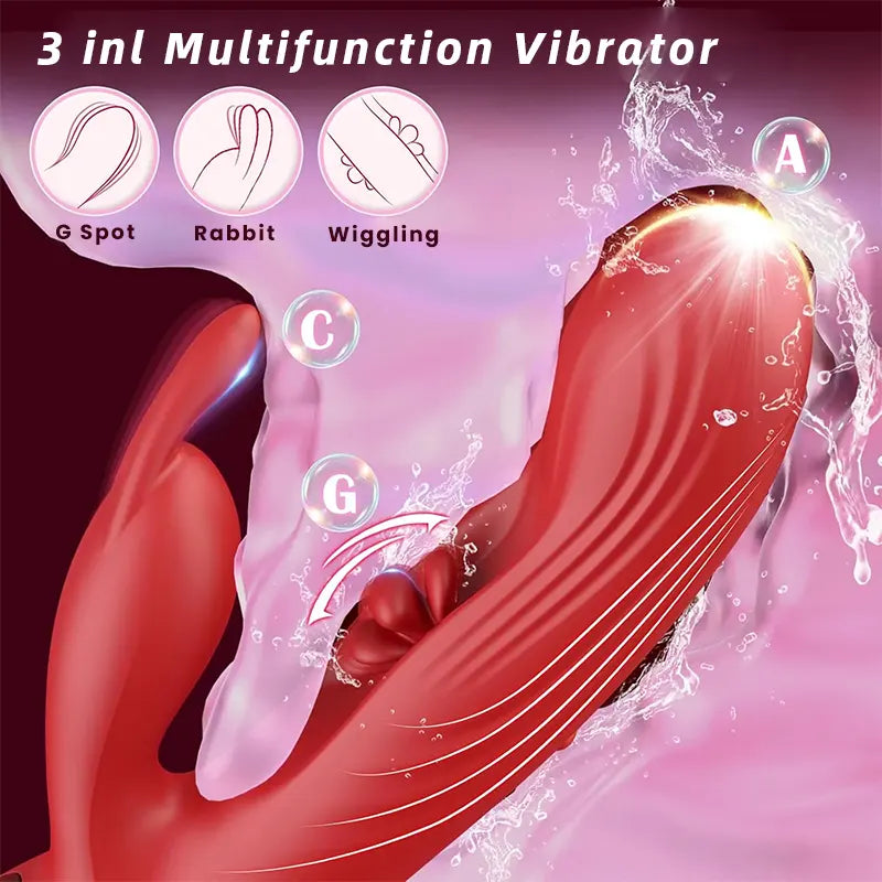 Red triple stimulation rabbit G spot vibrator with 9 Vibrations & Tapping - Image 6