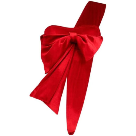 Sexy Christmas Bow Backless Bodysuit in Red Suede