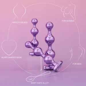 3PS metal anal plug with heart-shaped gemstone base