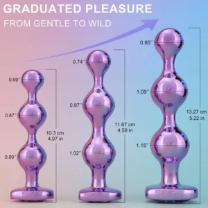 3PS metal anal plug with heart-shaped gemstone base