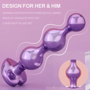 3PS metal anal plug with heart-shaped gemstone base