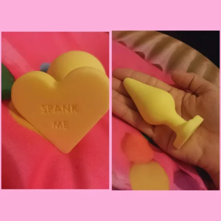 Heart-shaped yellow 3.5-inch satin silicone anal plug