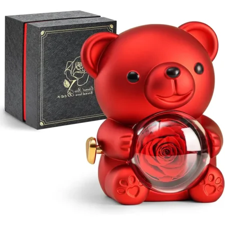 Cute Teddy Bear with Preserved Rose